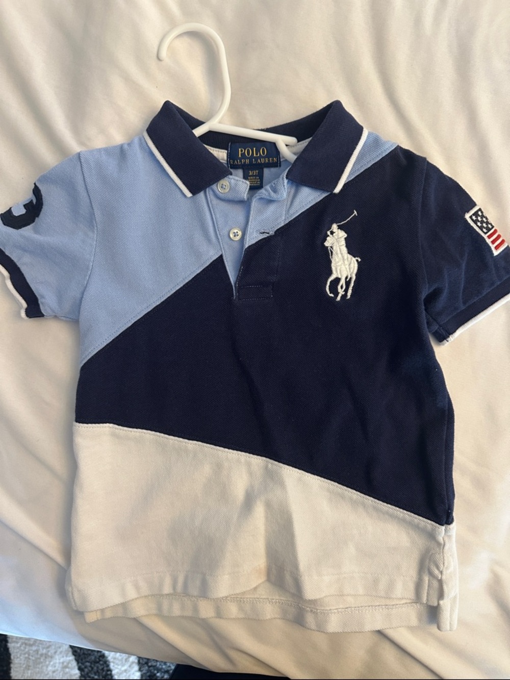 Polo by Ralph Lauren Boys' Diagonal Colorblock Polo — Navy, Light Blue & White